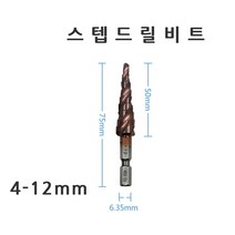 스텝드릴비트 4-12mm 코발트, 1개