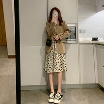 여성 봄여름 프렌치 플라워 원피스 자켓 세트 빈티지 티셰이크 로맨틱 캐주얼 캠퍼스룩