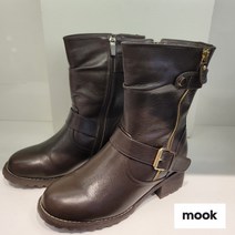 무크 mook [털부츠] 버클포인트로 세련되고 안감 퍼로 따뜻한 가죽 하프 부츠 브라운 PN516122703GL