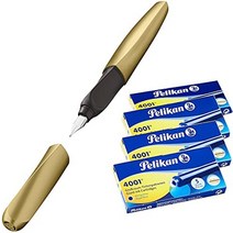 pelikan 811408 트위스트 만년필오른손잡이용 범용 순금 만년필 1개 잉크 카트리지 2개, 만년필과 카트리지