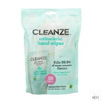 Cleanze Antibacterial Hand Sanitizing Wipes 클린즈 핸드 세나타이저 물티슈 손세정제 알로에 50개입 3개