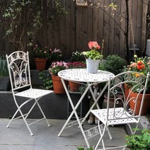 야외 실내 테라스 발코니 거실 마당 옥상 빈티지 앤틱 북유럽 접이식 고급스러운 녹슨 녹 서양 외국 카페 감성 테이블 오래된 입식 옛날 느낌 등받이 있는 의자 감성 철 세트 하비리아, 접이식테이블 직경70cm높이75cm