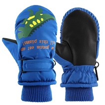 아동용 겨울 스노우 장갑 남아용 방수 스키 장갑 플리스 안감 유아 여아용 방풍 따뜻한 장갑 스노보드 야외 스포츠용 (A-블루 공룡 M(만 4-6세)), A-Blue dinosaur