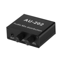 가전부품 AU-202 스테레오 오디오 믹서 분배기 헤드폰 외부 파워 앰프 볼륨 독립 2 입력 출력, 01 Black