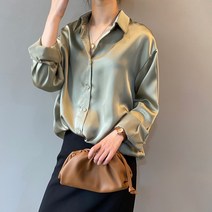 아세테이트 새틴 셔츠 여성 가을 빈티지 블라우스 디자인 센스 틈새 탑 실크 긴 소매 느슨한 스트리트 드레이프 루즈 라이트 럭셔리 웨스턴 스타일 긴팔