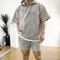 냉장고 아노락 반팔 반바지 커플 여름 회색 트레이닝 세트 2컬러