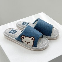 루루홈 푹신한 린넨 곰돌이 여성 거실화, 네이비
