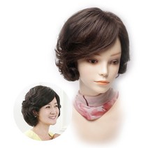 아미모 인모혼합 단발머리 웨이브 중년 여성 엄마 수제 자연스러운 항암 통가발 [BM-W210], 자연갈색, 대