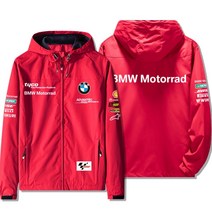 BMW 오토바이 후드 바람막이 자켓 라이더 가을 겨울 기모 점퍼, 레드