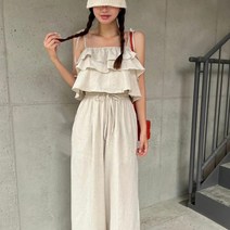 [에이진] 린넨 프릴 나시 팬츠 세트