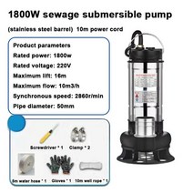 농업용 양수기 펌프 220V 1800W 스테인레스 스틸 잠수정 펌프 가정용 농업 관개 큰 흐름 깨끗한 물 절단 하, [01] 1800W, [03] UK, 01 1800W_03 UK