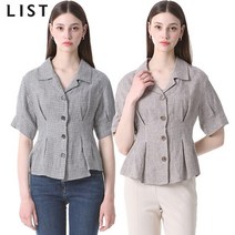 [리스트(LIST)] 투톤 체크 린넨 블라우스 (택가격:228000)