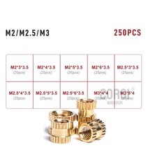 황동 인서트 너트 세트 M2 M6 스레드 널링 임베디드 도구 액세서리, 03 M2M2.5M3(250pcs)