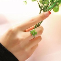 옥반지 옥가락지 비취 쌍가락지 클래식 제이드 그린 클로버 반지 기념일 액세서리 925 스털링 실버 여성 주얼리 조절 가능