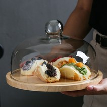 나무쟁반 케익스탠드 케이크돔 베이커리 디저트샵 진열대 시식대 플레이팅 푸드커버 트레이 뚜껑, 소형 오크나무+커버