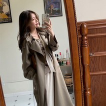 트렌치바바리 여성 어텀 무드 봄가을 와이드 루즈핏 작은 키 하프기장 유행 코트 3615576084, 그레이 조 그린 M