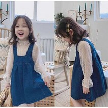 아짱 키즈여아 봄가을신상 레이스티+청치마세트구성 레이스티청치마세트