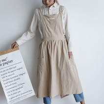 바리스타 파스텔 린넨 원피스 앞치마, 핑크, 1개