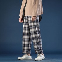 남성 봄 여름 얇은 격자 무늬 패션 레트로 캐주얼 streetwear 바지 39