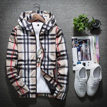 도오빠 테코르SA 남성 바람막이 점퍼 체크 자켓 루즈핏 오버핏 긴팔 후드 집업 배색 봄 가을 중년 남자자켓 남자바람막이