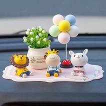 러블리 차량용 장식 애니멀 피규어 세트 차량용 네비게이션 네비 내부 꾸미기 피규어 펭귄 라이온 기린 면양 개구리, 사슴토끼 길상과 풍선파우더 쿠션