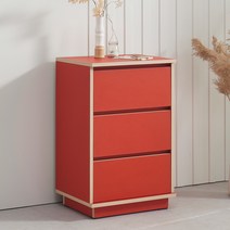 힐링가구 드마르 비비드 와이드 수납 3단 서랍장, 레드