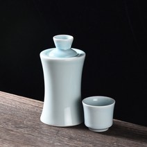 사케잔 전통주 세트 일본 전통주 잔 도쿠리 세트, 라이트 그린 슬렌더 핑크 그린 쓰리피스 세트