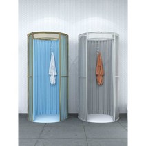 사각프레임 커튼 풀세트 피팅룸 이동식 간이 탈의실 스탠드형, 흰색블루 100x200cm
