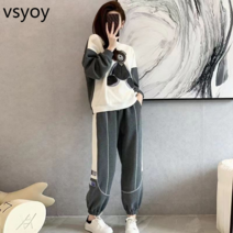 vsyoy 이른 가을 새로운 대형 여성 지방 mm 배 슬리밍 고급 느낌 외국 스타일 연령 감소 곰 조끼 스포츠 정장