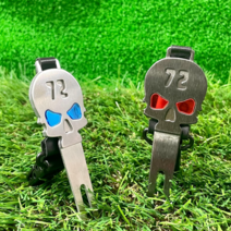 2종1세트 Golf 해골 스컬 퍼터키퍼 겸용 그린보수기 퍼터고리 잔디보수기 그린리페어 골프필드용품 디봇툴 흑니켈 실버, 2종1세트[그린보수기]