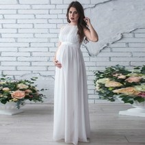 만삭촬영 주수원피스 아기성장앨범 셀프 만삭 솔리드 컬러 민소매 라운드 넥 벨트 허리 사진 긴 출산 옷 사진 쉬폰 임신 드레스 여성 우아한