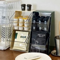 온통온유 티백정리함 탕비실 보관함 커피믹스 커피 홈카페, 크림 화이트