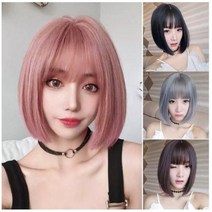 보브컷 단발 가발 단발머리 앞머리 풀뱅 똑단발 커트 옆머리 앞머리 통가발 언발 백금발, 상아금발