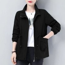 여성 봄 바람막이 점퍼 간절기 아우터 하이패션 더블 레이어 플러스 사이즈 안감 윈드 브레이커 드로 스트링 허리 스탠드 칼라