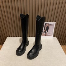 앵글부츠 킬힐 롱 어그 하비롱 어그롱 하비 통넓은 키작녀 라이더 여자 2022 가을 겨울 장화 두꺼운 바닥 하이 중 무릎 가죽 와 융단을 따라가지 못한다, 블랙 36