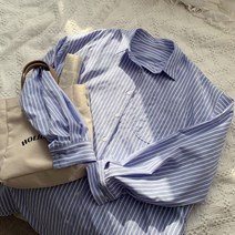 NewCare 여성 셔츠 빅사이즈 오버핏 루즈핏 스트라이프 세로줄지 롱셔츠