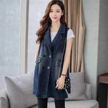 사사로이 여성 조끼 민소매 데님조끼 청조끼 캐주얼조끼 하프기장 빅사이즈조끼 더블브레스트 지퍼조끼 루즈핏 워싱데님조끼 체형커버 루즈한 품 내추럴한 아웃핏 봄 가을 조끼