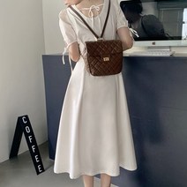 [랜덤플레이] 스트랩 리본 포인트 스퀘어 넥 롱원피스