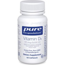 Pure Encapsulations 비타민 D3 125 mcg 5 000 IU 60캡슐 (, 상세페이지참조, 상세페이지참조