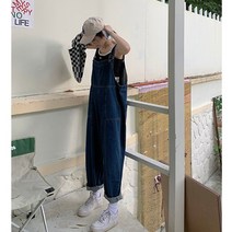 네이비 데님 멜빵 와이드 점프슈트 작은 키 여자점프수트 청멜빵바지 멜빵바지 여성청멜빵바지 여자여름점프슈트