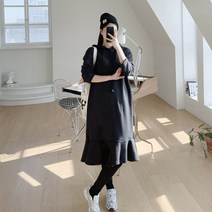 퍼니걸스 5839 루즈핏 후드 기모 플레어 롱 원피스 여성의류