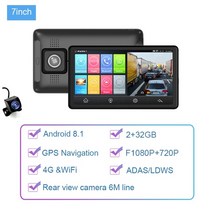 자동차 dvr 7 인치 2gb + 32gb 무료지도가있는 gps 탐색 24h 주차 모니터 듀얼 카메라 녹화 wifi adas 4g android 8.1 dashcam, 32GB SD 카드, 4g 6m 후면 카메라