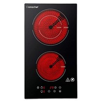 도미노 유리 세라믹 호브 블랙 광택 크리스탈 유리 표면이 있는 AMZCHEF 이중 유리 세라믹 호브 3시간 타이머 및 9가지 전력 레벨 설정 어린이 안전 잠금 장치 모든 냄비에 적합 -18794, 검은색, 2개의 쿠킹존