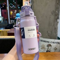 캐릭터 316 스테인리스 스틸 텀블러 스텐 대용량 보온보냉 스트로 어깨끈물통 600ml, M. 퍼플  600ML