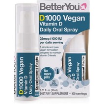 영국 베러유 Better You Vegan Vitamin D 비건 비타민D 1000IU 데일리 액상 스프레이 페퍼민트맛 15ml, 1팩