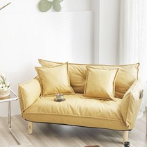 패브릭 등받이 소파 2인 1인 낮은 쇼파 다리없는 원룸꾸미기, 더블 우드 레그 레몬 옐로우