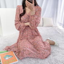 포미데이 브이넥 허리밴딩 셔링 플라워 쉬폰원피스