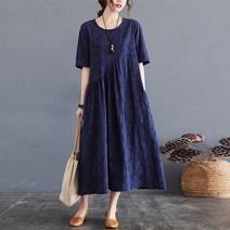 여성 자카드 플라워 셔링 면 롱 원피스 중년여성옷 엄마옷 빅사이즈