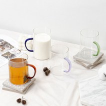 내열 유리컵 투명 머그컵 컬러 손잡이 내열 유리 머그컵 400, 03_블루, 01_460ml