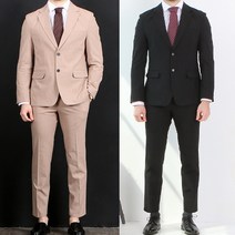 봄 여름 가을 스트라이프 스판 수트 정장 셋업 (베이지 블랙)